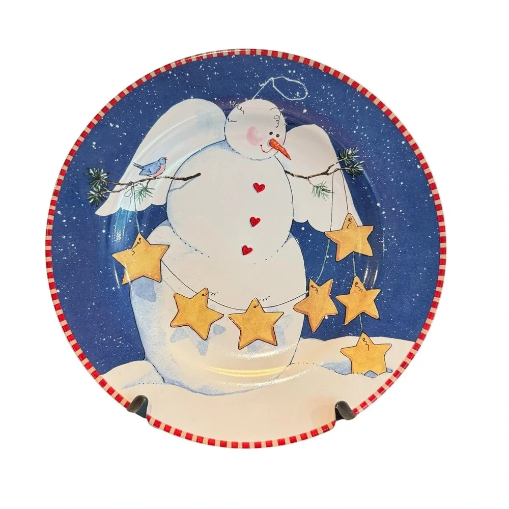 Oneida Kitchen Winter Buddies Salad Dessert Plates Set of 4 Snowman Blue